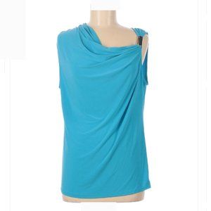 Preowned Sleeveless Cowl neckline Solid Turquoise Ruched ~Large